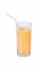 Lactic fermenting beverage color light orange sour taste in glass tall with straw isolated on white...