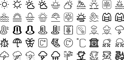 Set Of Weather Icons Collection Isolated Silhouette Solid Icons Including Rain, Weather, Set, Forecast, Sky, Sun, Cloud Infographic Elements Logo Vector Illustration
