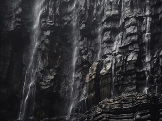 Fototapeta na wymiar Rock formation on a hillside next to a waterfall. Generated by generative AI