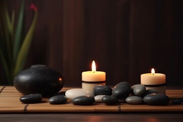 Fototapeta na wymiar Spa composition with candles and zen stones AI Generative