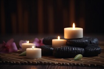 Spa composition with candles and zen stones AI Generative