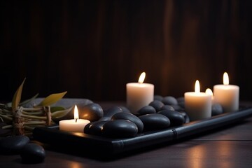 Fototapeta na wymiar Spa composition with candles and zen stones AI Generative