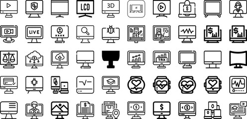 Set Of Monitor Icons Collection Isolated Silhouette Solid Icons Including Isolated, Display, Computer, Screen, Monitor, Business, Technology Infographic Elements Logo Vector Illustration