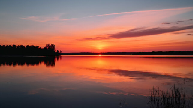 Sun setting over a calm lake landscape Generative Ai © Eduardo