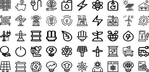 Set Of Energy Icons Collection Isolated Silhouette Solid Icons Including Energy, Environment, Power, Renewable, Electric, Electricity, Ecology Infographic Elements Logo Vector Illustration