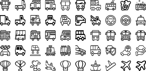 Set Of Transport Icons Collection Isolated Silhouette Solid Icons Including Cargo, Ship, Car, Truck, Transportation, Plane, Transport Infographic Elements Logo Vector Illustration