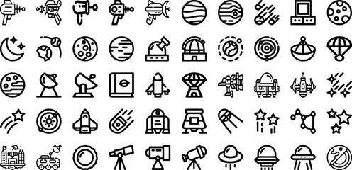 Set Of Space Icons Collection Isolated Silhouette Solid Icons Including Science, Space, Background, Universe, Astronomy, Cosmos, Galaxy Infographic Elements Logo Vector Illustration