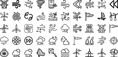 Set Of Wind Icons Collection Isolated Silhouette Solid Icons Including Wind, Sustainable, Technology, Energy, Isolated, Vector, Power Infographic Elements Logo Vector Illustration