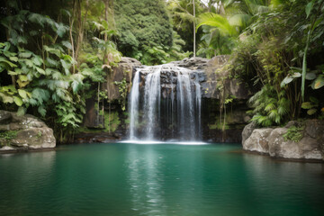 Fototapeta na wymiar A waterfall in the middle of a lake Generative Ai