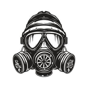respirator, vintage logo line art concept black and white color, hand drawn illustration
