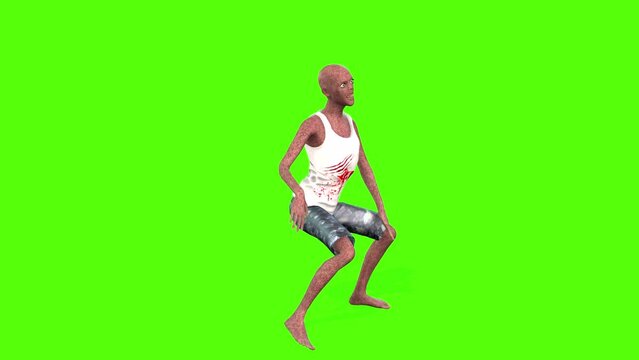 Zombie Dragging leg Green Screen Animation 3D Rendering.