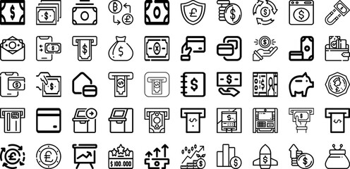 Obraz na płótnie Canvas Set Of Cash Icons Collection Isolated Silhouette Solid Icons Including Finance, Money, Business, Vector, Cash, Dollar, Payment Infographic Elements Logo Vector Illustration