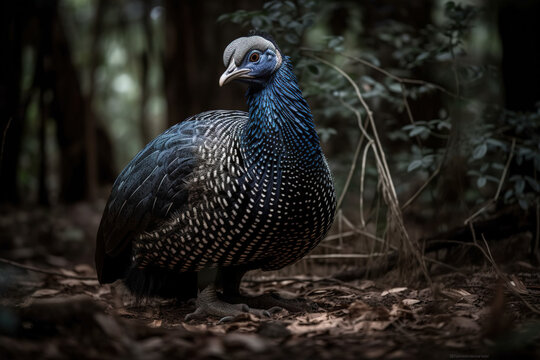Image of a vulture guineafowl in the wild on nature background. Wildlife Animals. Birds. Illustration, generative AI.