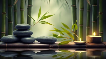 Fototapeta na wymiar Spa composition zen stones with bamboo background