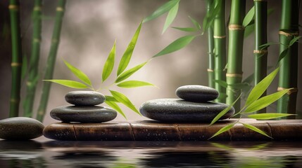 Fototapeta na wymiar Spa composition zen stones with bamboo background