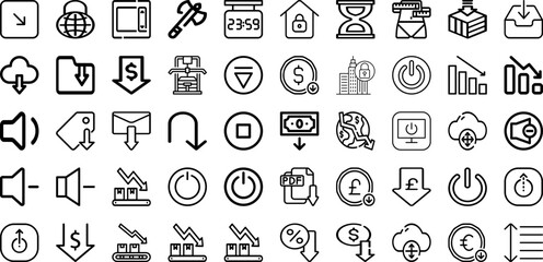 Fototapeta na wymiar Set Of Down Icons Collection Isolated Silhouette Solid Icons Including Down, Illustration, Concept, Vector, Icon, Symbol, Background Infographic Elements Logo Vector Illustration
