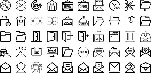 Set Of Open Icons Collection Isolated Silhouette Solid Icons Including Background, Open, Design, Business, Banner, Shop, Vector Infographic Elements Logo Vector Illustration