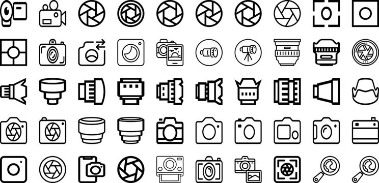 Set Of Lens Icons Collection Isolated Silhouette Solid Icons Including Flare, Lens, Background, Star, Sunlight, Light, Abstract Infographic Elements Logo Vector Illustration