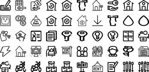 Set Of Rent Icons Collection Isolated Silhouette Solid Icons Including Rent, Apartment, Rental, Buy, Property, Home, Business Infographic Elements Logo Vector Illustration