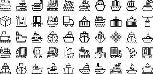 Set Of Ship Icons Collection Isolated Silhouette Solid Icons Including Ship, Shipping, Cargo, Export, Container, Transportation, Transport Infographic Elements Logo Vector Illustration