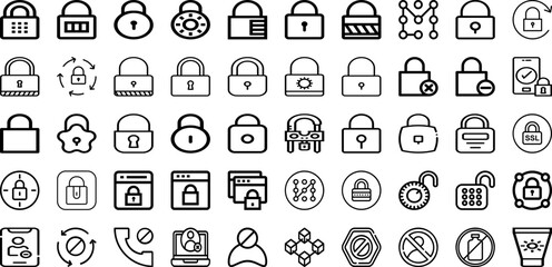 Set Of Lock Icons Collection Isolated Silhouette Solid Icons Including Vector, Protection, Safe, Safety, Lock, Privacy, Icon Infographic Elements Logo Vector Illustration
