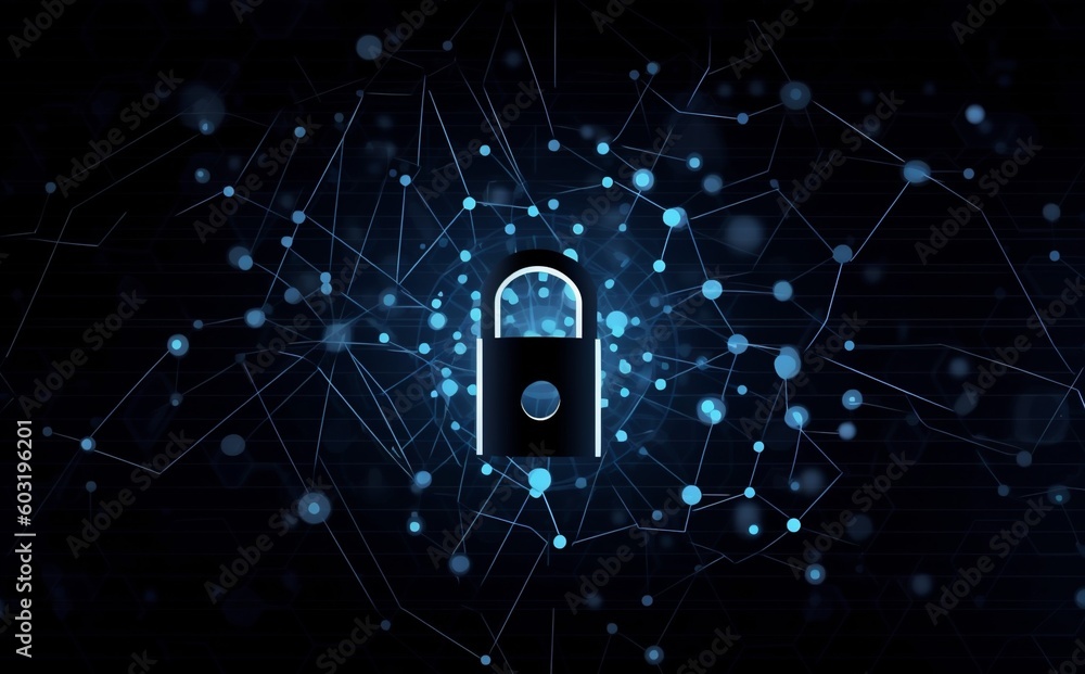 Poster cyberspace protection network security system information lock technology digital cyber. generative 