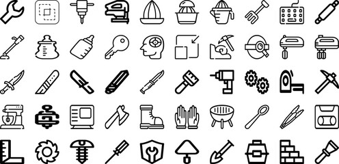 Set Of Tool Icons Collection Isolated Silhouette Solid Icons Including Tool, Hammer, Wrench, Spanner, Equipment, Vector, Work Infographic Elements Logo Vector Illustration