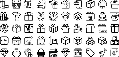 Set Of Gift Icons Collection Isolated Silhouette Solid Icons Including Bow, Box, Holiday, Background, Illustration, Gift, Present Infographic Elements Logo Vector Illustration