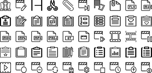 Set Of Clip Icons Collection Isolated Silhouette Solid Icons Including Office, Note, Vector, Paper, Isolated, Clip, White Infographic Elements Logo Vector Illustration