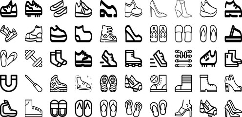 Set Of Shoe Icons Collection Isolated Silhouette Solid Icons Including Shoe, Footwear, Background, Sport, Fashion, Foot, Isolated Infographic Elements Logo Vector Illustration