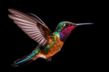 Portrait humming bird isolated on black background AI Generative