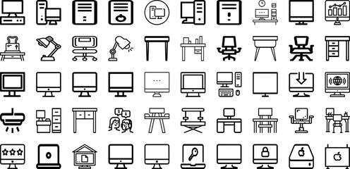 Set Of Desk Icons Collection Isolated Silhouette Solid Icons Including Business, Computer, Table, Desk, Office, Modern, Background Infographic Elements Logo Vector Illustration