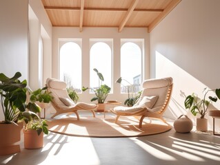 modern co-working spaces, "Relaxing Wellness Corner" relaxing wellness corner within the co-working space, offering a sanctuary for relaxation and self-care