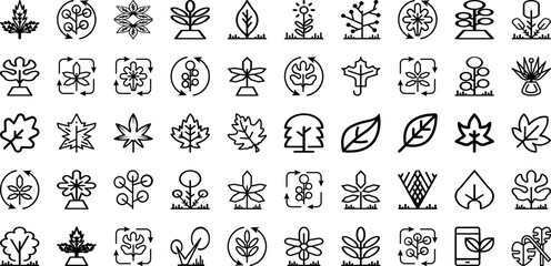 Set Of Leaf Icons Collection Isolated Silhouette Solid Icons Including Plant, Isolated, Foliage, Tree, Nature, Green, Leaf Infographic Elements Logo Vector Illustration