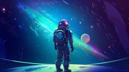 Illustration astronaut standing with galaxy AI Generaive