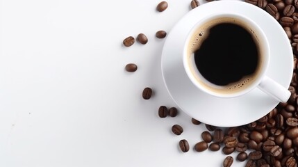A cup of coffee with coffee beanisolated on white AI Generative