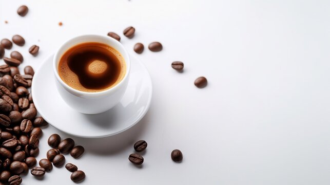 A cup of coffee with coffee beanisolated on white AI Generative