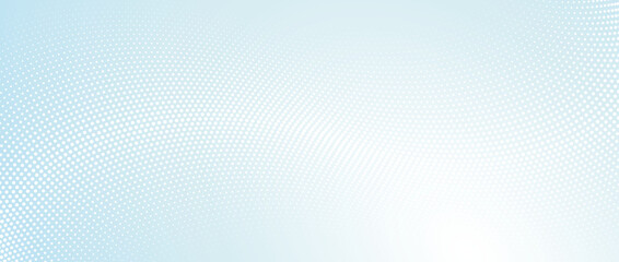 Halftone wave lines texture. White dotted stripes on light blue background. Warped and curved lines wallpaper. Sea water, air flow, wind concept. Vector design template
