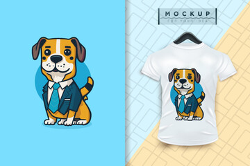 A dog wearing a uniform like an office worker and a businessman in flat cartoon character design, vector mascot animal nature icon concept isolated premium illustration for logo, sticker, t-shirt.