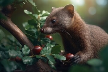 Portrait weasel eating coffee bean AI Generative