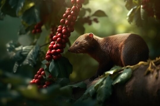 Portrait weasel eating coffee bean AI Generative