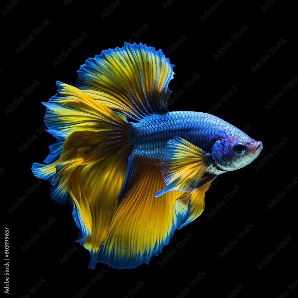 Sticker Portrait a beautiful betta fish isolated on black AI Generative