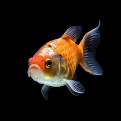 Portrait gold fish isolated on black AI Generative