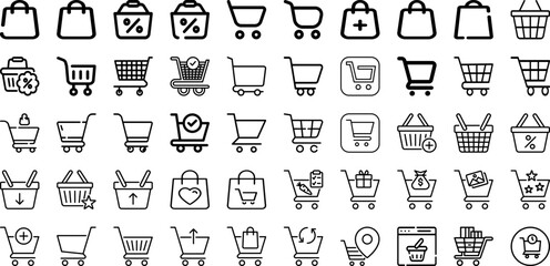 Set Of Cart Icons Collection Isolated Silhouette Solid Icons Including Cart, Basket, Vector, Buy, Business, Store, Sale Infographic Elements Logo Vector Illustration