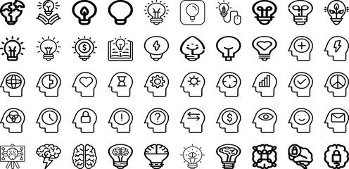 Set Of Idea Icons Collection Isolated Silhouette Solid Icons Including Inspiration, Idea, Concept, Lightbulb, Business, Creative, Bulb Infographic Elements Logo Vector Illustration