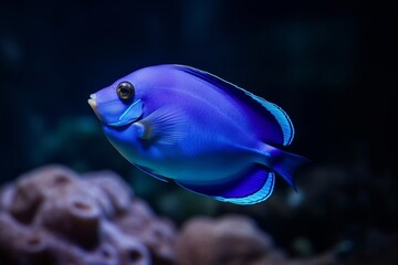 Portrait blue tank fish in the aquarium AI Generative