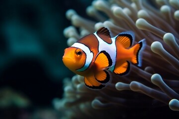 Obraz na płótnie Canvas Portrait clown fish in the ocean AI Generative