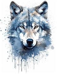 Wolf Painting, Neo Impressionism, Wall Art, Wildlife, Animals. Generative AI