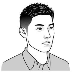 ショートカットの男性のモノクロ線画イラスト