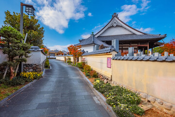 Nakatsu, Japan - Nov 26 2022: Myoren-ji Temple situated a little south of the center of the Tera-machi district